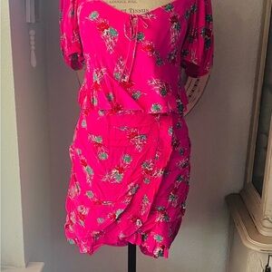 Zara Pink Floral co-ord set ruffled skirt and top NWT XL